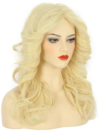 Vista 2 de karlery Peluca de plumas de los años 70 para mujer, peluca larga de onda rubia para cantante, peluca de disfraz vintage, peluca de disfraz de fiesta