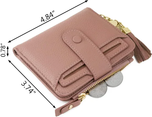 Vista 5 de Mini cartera plegable de cuero suave con protección RFID, para mujer, con funda para tarjeta, con ventana de identificación, monedero