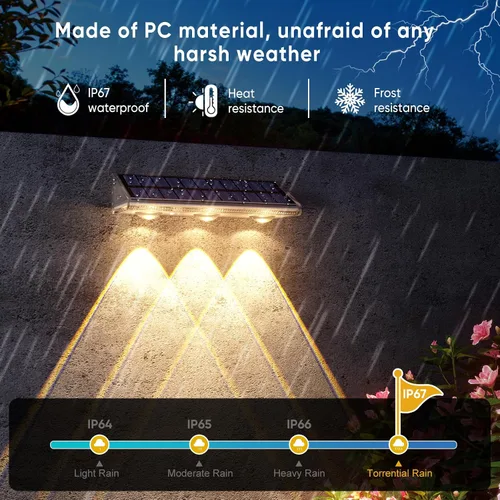 Vista 2 de YiLaie - Luces solares para valla al aire libre, IP67 impermeable, 16-25H 3000 K/6500 K/4500 K