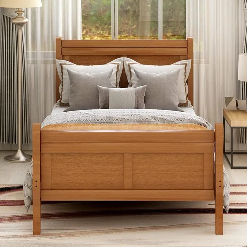 Vista 9 de Base de cama individual de madera con cabecera y tabla de pie, cama de plataforma de tamaño individual para adolescentes, niños y niñas. Cama