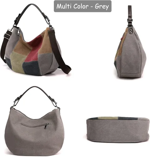 Vista 7 de Canvas Crescent Bag Medium Hobo Crossbody Bags for Women Color Block Purse