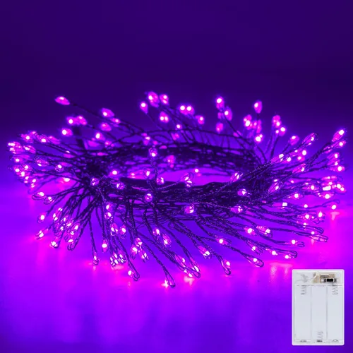 Vista 12 de Luces de hadas que funcionan con pilas, luces de cuerda centelleantes impermeables con cable plateado de 5 pies y 60 LED, luces de fuegos