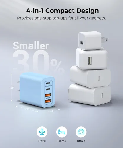Vista 5 de [Paquete de 2] Cargador de pared USB C, cargador tipo C de 40 W, bloques de 40W 2Pack Azul bebé