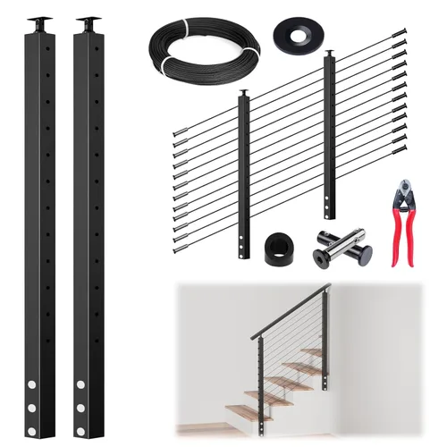 Vista 13 de Muzata RW23 - Kit de barandilla modular de montaje lateral para cubiertas de 42 pulgadas 2 Level Post Kit with Wire Rope & Cable Railing Hardware