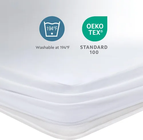 Vista 6 de YATAS BEDDING Microfit - Protector de colchón impermeable, sin vinilo, suave y duradero, lavable a máquina a 90°, color blanco