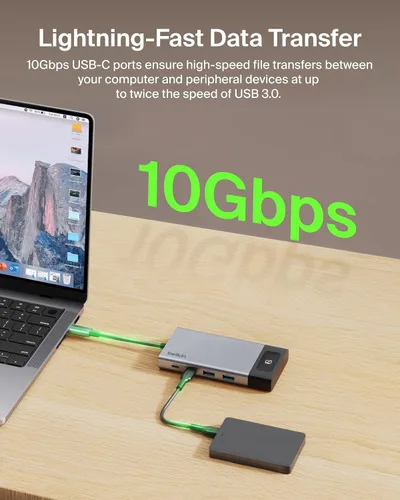 Vista 6 de Belkin USB C Hub, 8-in-1 Multi-Port Hub 100W - Dual Display Support for Windows & Chromebook + Mirrored Support for macOS w/Monitor Privacy