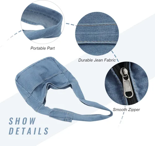 Vista 2 de Bolsas de mezclilla estilo hobo para mujer, estilo retro, para el hombro, estilo casual, para adolescentes, niñas