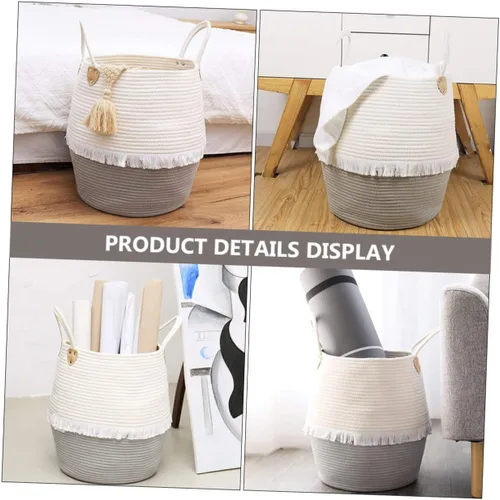 Vista 6 de COLLBATH 1 cesta tejida para cuarto de bebé, dormitorio, papelera variada, portátil, de algodón, práctica con cubos para el hogar, ropa