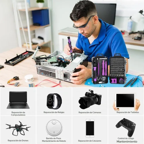 Vista 5 de Juego de destornilladores de precisión, kit profesional de herramientas de reparación magnética 115 en 1 para electrónica, computadora, iPhone