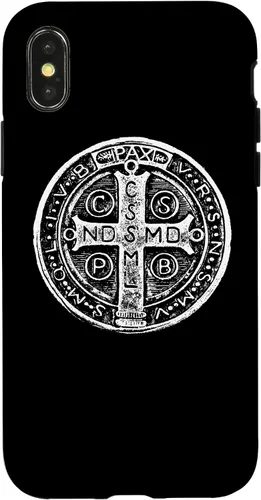 Vista 5 de Funda cristiana católica para iPhone 16 con medalla de San Benito de San Benito
