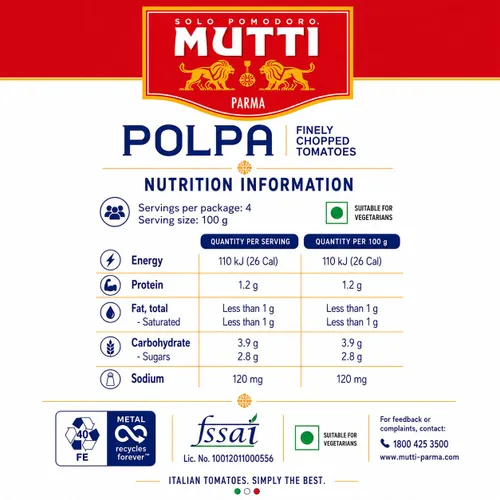 Vista 3 de Mutti Tomates triturados (Polpa), 14 onzas, 1 paquete, marca de tomates #1 de Italia, sabor fresco para cocinar, tomates enlatados, aptos