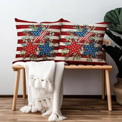 Vista 53 de Juego de 2 fundas de almohada de 16 x 16 pulgadas, diseño patriótico de bandera estadounidense con estrellas para exteriores, estilo casa de campo
