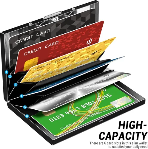 Vista 2 de Padike Tarjetero de acero inoxidable para tarjetas de crédito, tarjetero de metal para tarjetas de identificación, carteras RFID, tarjetero