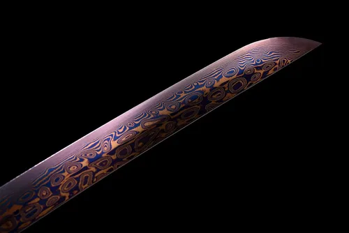 Vista 8 de Handmade Japanese Katana Damascus Folded Steel Sharp Blade Dragon Sword Espada de dragón de hoja azul y roja