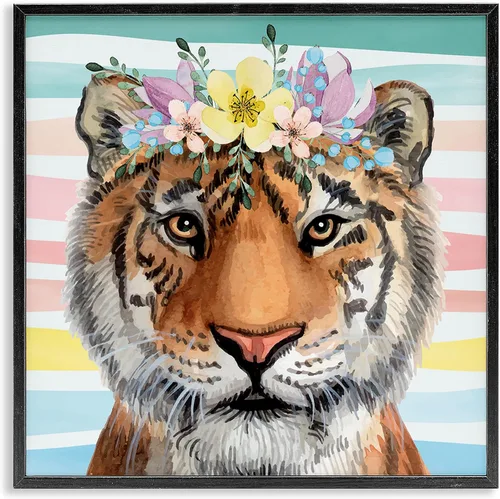 Vista 33 de Elegante corona floral de primavera de jirafa, impresión giclée enmarcada de 12 x 12 pulgadas