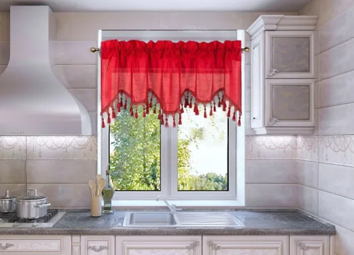 Vista 27 de Cenefa de cortina de ventana de cascada de seda sintética sólida con flecos de 55 x 18 pulgadas, ondulado (1, negro)