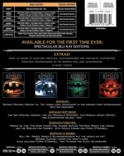 Vista 2 de Batman The Motion Picture Anthology, 1989-1997 (Batman Batman Returns Batman Forever Batman & Robin) Blu-ray