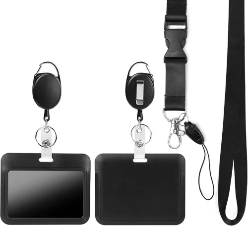 Vista 21 de Soporte retráctil para tarjetas de identificación con cordón separable, carrete de credencial resistente, llavero desmontable, soporte para tarjetas