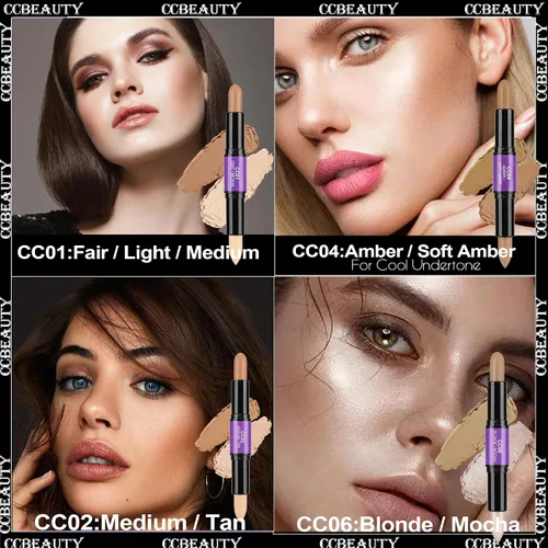 Vista 6 de CCbeauty Barra de contorno mate 2 en 1, barra corrector de doble resaltado, kit de resaltado y contorno, barras bronceadoras para maquillaje