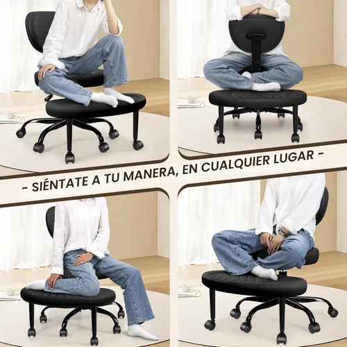 Vista 4 de AtHope - Silla de oficina ergonómica con patas cruzadas con ruedas - Altura ajustable para meditación, escritorio para TDAH y yoga - Diseño ancho