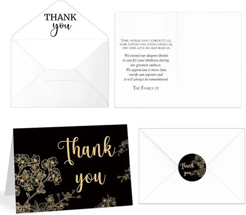Vista 16 de Fumete Juego de 50 tarjetas de agradecimiento funerarias con sobres y calcomanías, tarjetas de agradecimiento de condolencias con mensaje