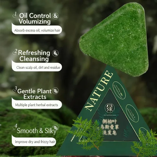 Vista 2 de NovaCharm 1 paquete Nature Seven Green Soap Shampoo Bar-Hair Strengthening Nature Triangle Shampoo Bar para adultos Usman Grass Sampoo-Para todo