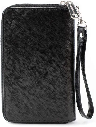 Vista 2 de Cartera rectangular con cierre de cremallera de poliuretano con diseño de panda roja y collage lavanda