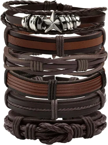 Vista 14 de Pulsera de cuero trenzada ajustable para hombres y mujeres