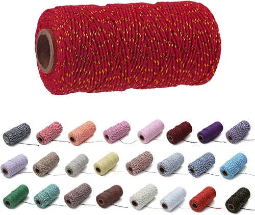Vista 28 de 1 rollo de cuerda de algodón colorida de 0.0787 in de 109 yardas, cuerda para panaderos, manualidades DIY, envoltura de regalos, Navidad, boda #02