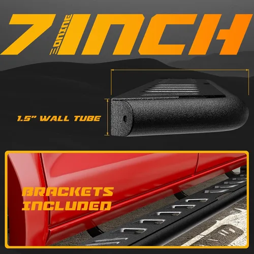 Vista 2 de ONINE - Estribos tubulares de 17.8 cm texturizados en negro, a medida para Dodge Ram 1500 de nueva carrocería 2019-2026, cabina doble, paso lateral