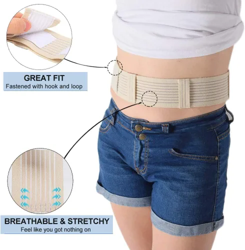 Vista 5 de Hola Health Cinturón PD transpirable, suministros de catéter de diálisis peritoneal, accesorios de soporte abdominal, bandas ajustables para el Beige