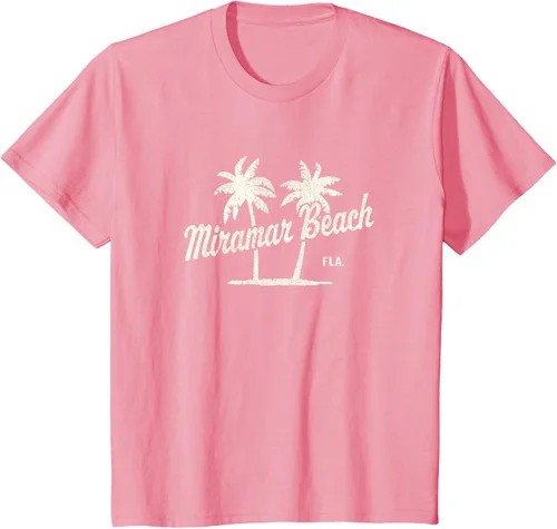 Vista 55 de Miramar Beach Florida Vintage 70s Palm Trees - Camiseta gráfica, Azul / Patchwork, S