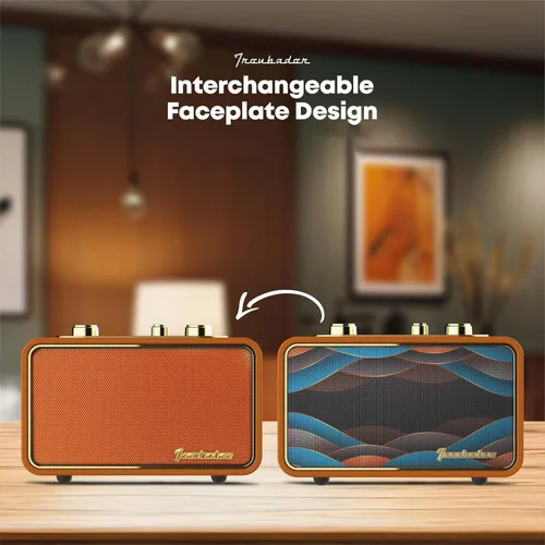 Vista 3 de Altavoz Bluetooth vintage con radio AM/FM, naranja Retro Wireless Speaker, 10H Playtime, Charge-While-Play, Aux/Antenna, Interchangeable Panel
