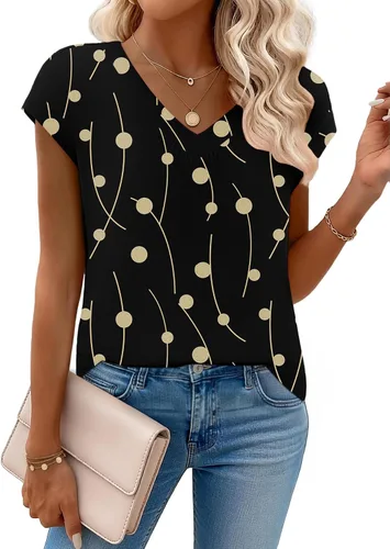 Vista 25 de Zeagoo Camisetas de manga corta con cuello en V para mujer, ropa de negocios, ropa de trabajo, ropa de moda