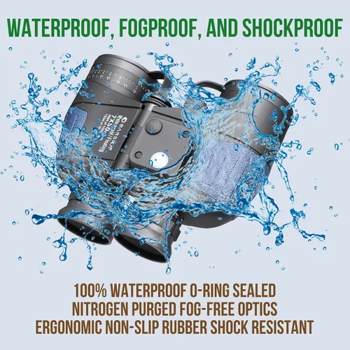 Vista 5 de BARSKA Deep Sea Marine Binoculars – 7x50 Waterproof Floating Binoculars with Internal Compass & Rangefinder for Boating, Sailing, Fishing, Hunting
