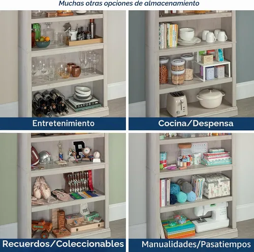 Vista 6 de Estantería de 5 niveles de Sauder, estantería de madera multiusos para oficina en casa, sala de estar, en castaño tiza