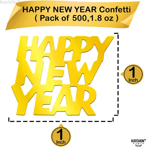 Vista 2 de KatchOn, Confeti dorado de feliz año nuevo, 1.8 onzas, paquete de 500 Confeti de Nochevieja, suministros de fiesta de Año Nuevo 2026