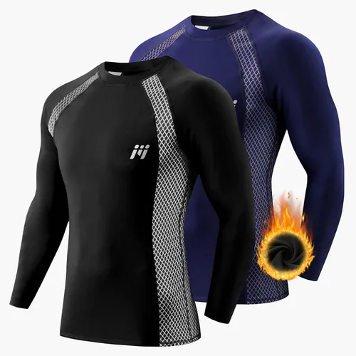 Vista 32 de MEETWEE Paquete de 4/5 camisas de compresión térmica para hombre, manga larga, forro polar, capa base, equipo de entrenamiento de invierno