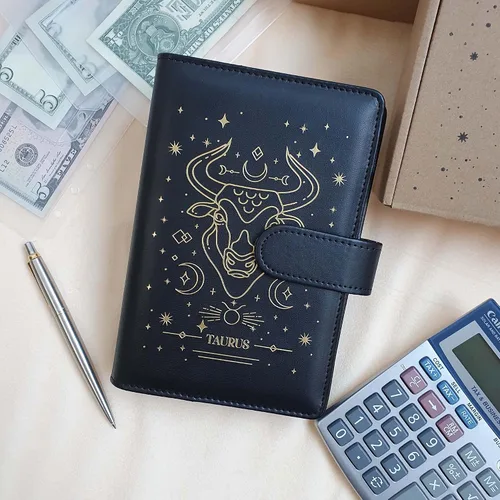 Vista 6 de SOUL MAMA Carpeta de presupuesto del zodíaco con sobres de efectivo para presupuestos – Carpeta A6 negra Acuario, organizador de dinero para carpeta