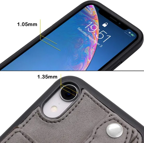 Vista 4 de TOOVREN Funda tipo cartera para mujeres y hombres con tarjetero de cuero (gris, funda para iPhone XR de 6.1 pulgadas)