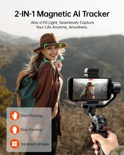 Vista 2 de Hohem iSteady M6 Kit estabilizador de cardán para smartphone, sensor de seguimiento magnético de inteligencia artificial, pantalla OLED, cardán