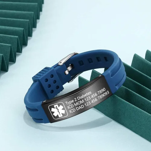 Vista 129 de OPALSTOCK Pulseras médicas personalizadas de silicona ajustable para identificación de emergencias, grabado gratuito, 9 pulgadas, resistente al