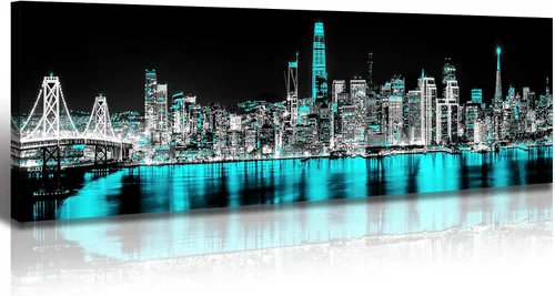 Vista 23 de JiazuGo Phoenix Skyline Arte de Pared en Lienzo - Paisaje Urbano de Arizona Enmarcado (14x48 Pulgadas) Negro y Blanco con Amarillo, Decoración