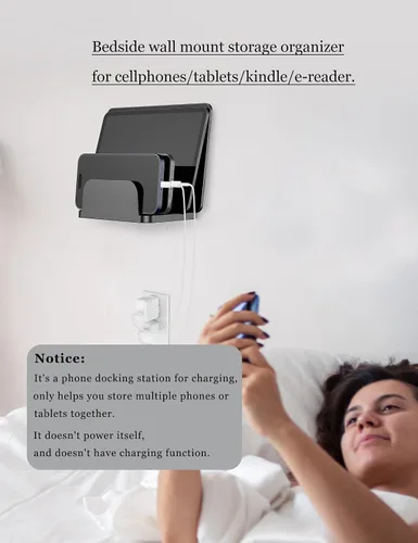 Vista 2 de Soporte de pared para teléfono, color negro for Smartphones, Tablets, Phone Shelf with 4-slot Docking Station, Compatible with, ipad, Kindle Wall