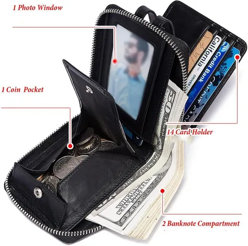 Vista 3 de ZAINJO Wallets For Men Genuine Cowhide Leather Men Wallets Fashion Male Zippers Wallet Small Mini Coin Pocket Purse Card Holders Walet Bag Boys