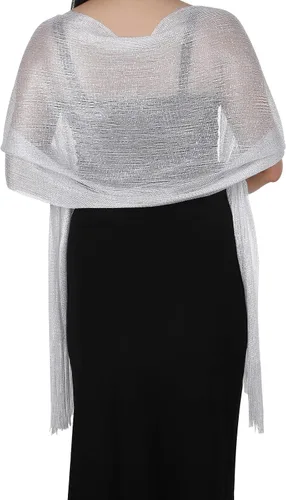 Vista 4 de Aster Chales metálicos brillantes y envolturas para vestidos de noche con hebilla para mujer, chales y envolturas para fiesta, novia, dama de honor