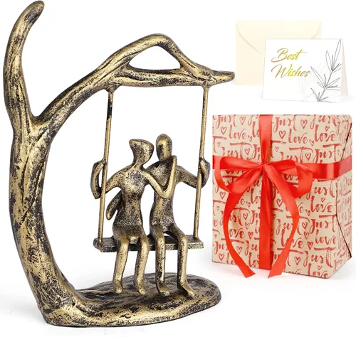 Vista 8 de Kresecioo Estatua Romántica de Pareja y Bicicleta Genial, Escultura de Hierro Fundido para Decoración, Regalos de Amor para Aniversario de Boda
