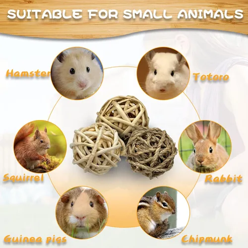 Vista 6 de Tfwadmx 6 unidades de bolas masticables de animales pequeños, juguete de conejo, bolas de juego de actividades rodantes, jaula para mascotas