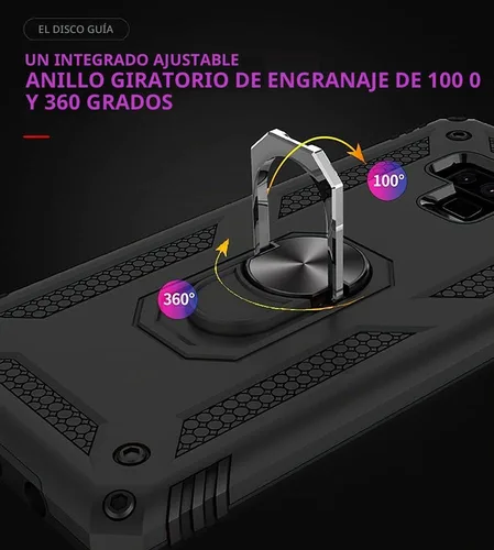 Vista 4 de Androgate Funda para Galaxy Note 9 con protector de pantalla de PET 3D, soporte de anillo de grado militar, soporte para automóvil, prueba de caídas