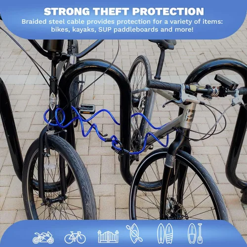 Vista 2 de DocksLocks Juego de candado de cable de seguridad (5 pies a 25 pies de longitud) – Resistente a la intemperie, extremos en bucle, en espiral
